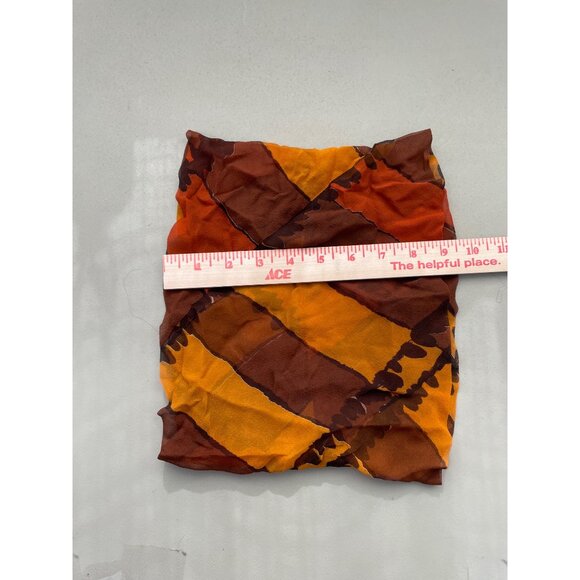 Vintage Infinity Loop Silk Scarf Square Wrap Bandana Lightweight Gold & Brown - Picture 2 of 3